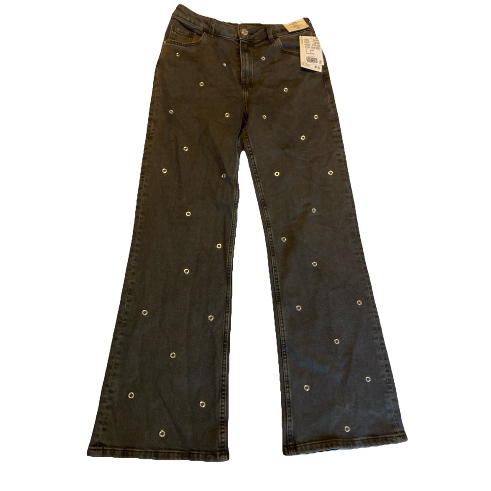 H&M Black Silver Baggy Jeans Sz 16 NWT New